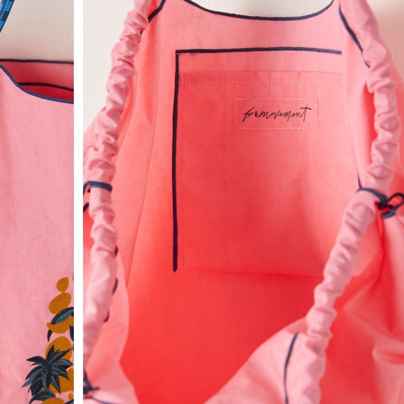 Free People Movement Blooming Buti Pink Tote with Gold & Navy Embroidery NWT - Picture 4 of 11